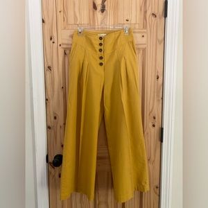 SMALL Moon River High Waisted Trouser, Wide Leg, Button Fly, Yellow